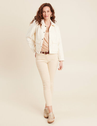 Blouson matelassé boutonné ecru femme