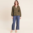 Blouse ample manches longues fluide vert kaki femme