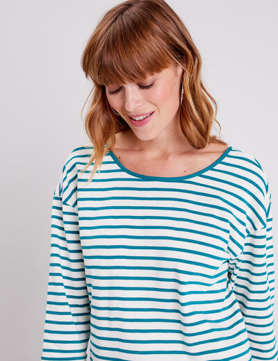 T-shirt manches 3/4 vert canard femme