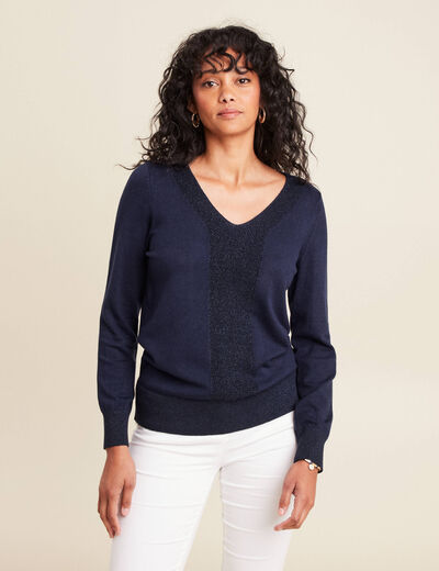Pull manches longues bleu marine femme