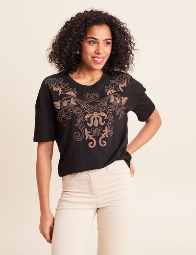 T-shirt col rond manches courtes noir femme