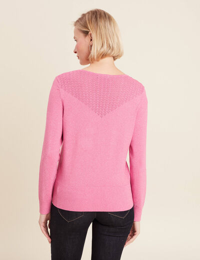 Pull manches longues col en V rose femme