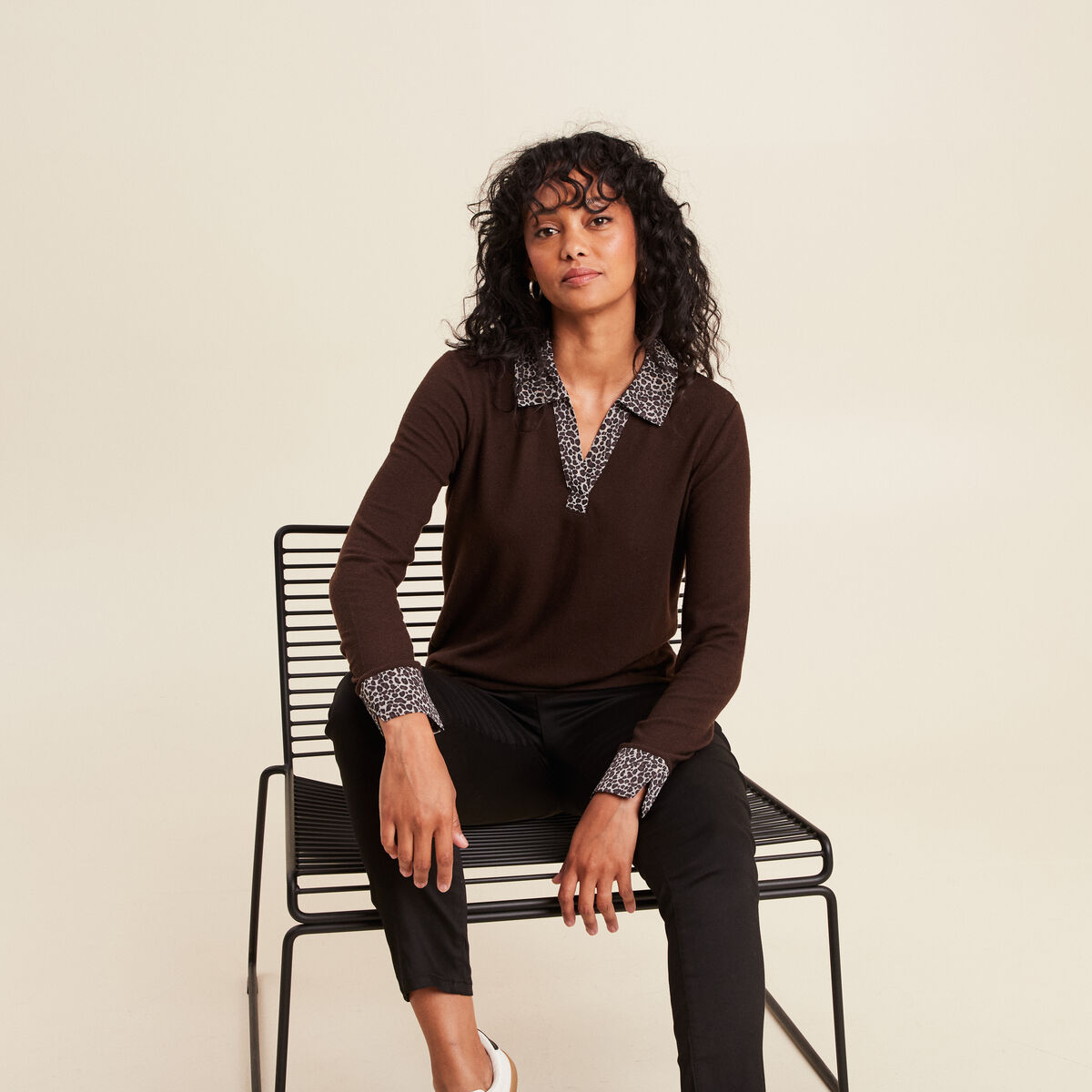 T-shirt manches longues marron foncé femme