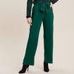 Pantalon large ceinturé vert femme
