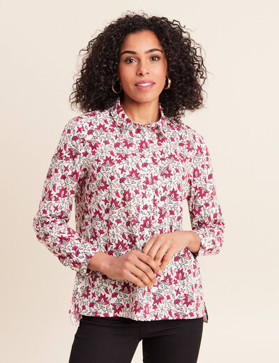 Chemise droite manches longues fluide rose femme