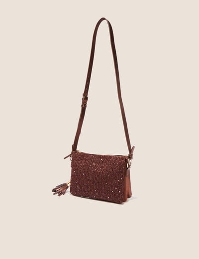 Sac en bandouli&egrave;re &agrave; 3 poches marron fonc&eacute; femme