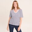 T-shirt droit broderie manches courtes bleu femme