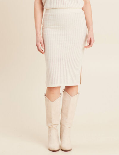 Jupe tricot longue tube ecru femme