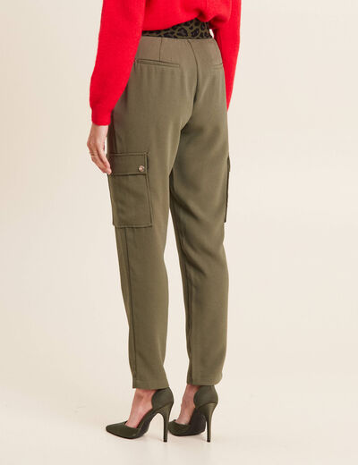 Pantalon chino poches rabats vert kaki femme