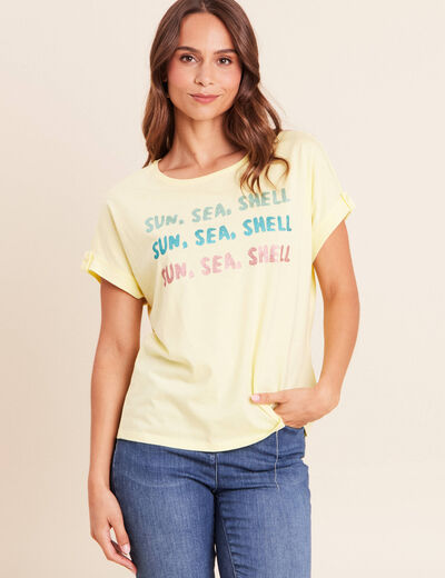 T-shirt col rond manches courtes jaune pastel femme