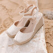 Espadrille compens&eacute;e aspect dentelle ivoire femme