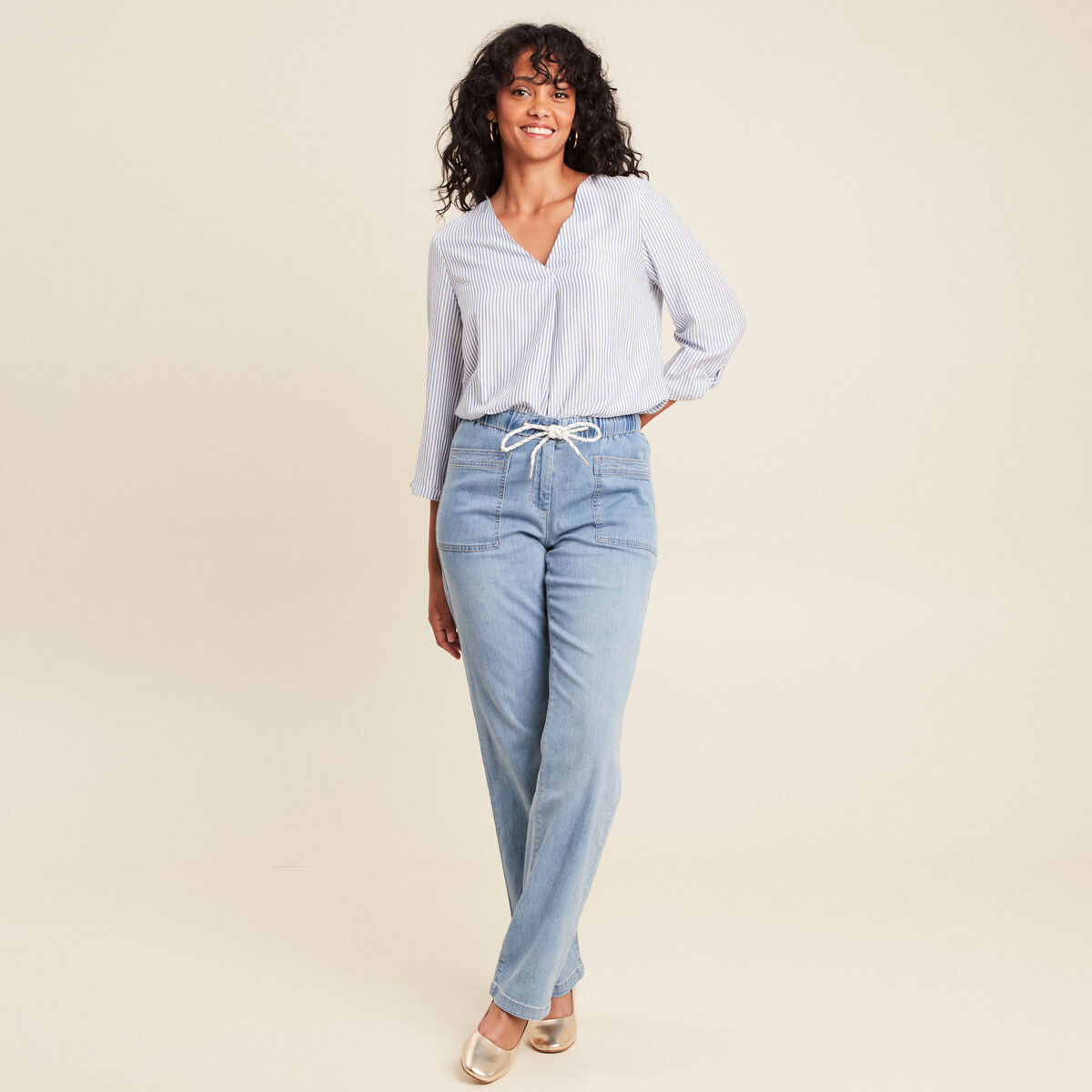 blouse fluide manches 3/4 bleu femme