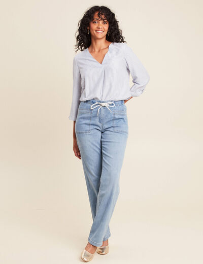 blouse fluide manches 3/4 bleu femme