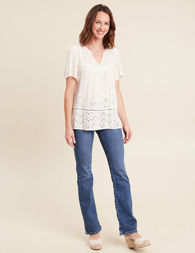 Blouse ample manches courtes ecru femme