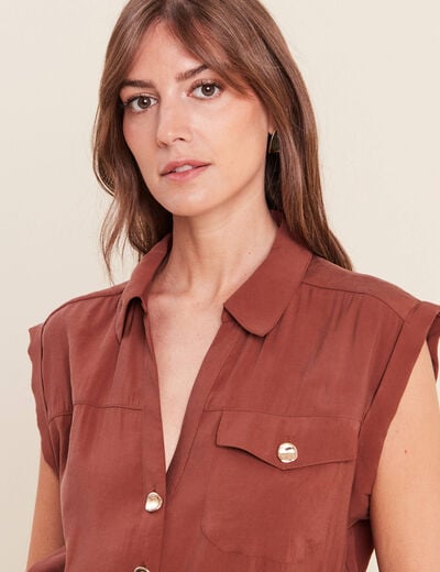 Robe droite col chemise manches courtes marron femme