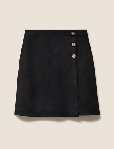 Jupe courte trap&egrave;ze aspect daim noir femme