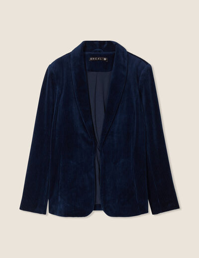 Veste tailleur velours bleu marine femme