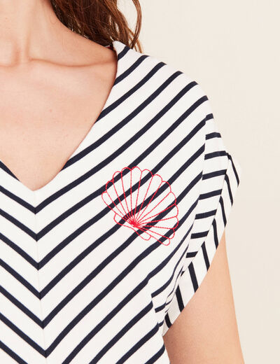 T-shirt manches courtes brodé blanc femme
