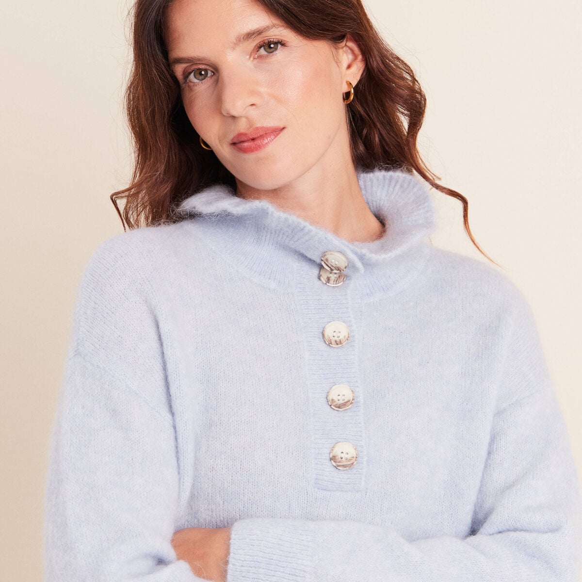 Pull col montant denim snow gris femme