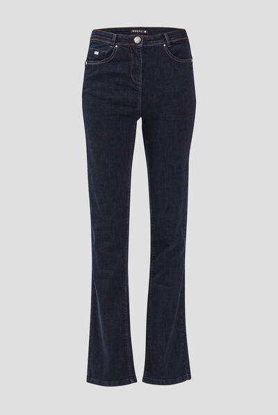 Jeans droit taille haute denim brut femme