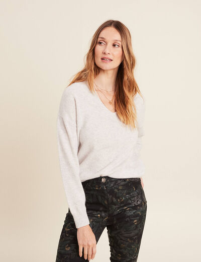 Pull en cachemire manches longues gris clair femme