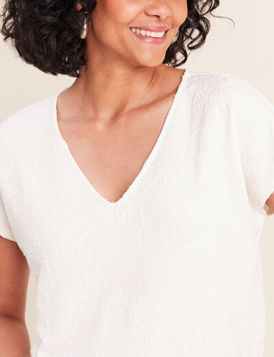 Blouse col v manches courtes ecru femme