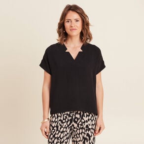 blouse fluide manches courtes noir femme Blouse fluide manches courtes noir femme
