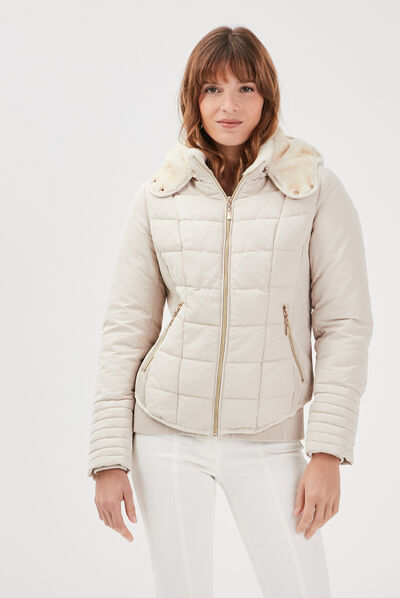 Doudoune courte bimatière creme femme