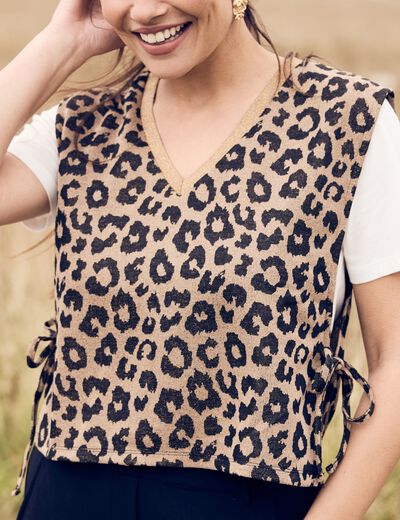 Pull 2 en 1 manches courtes marron femme
