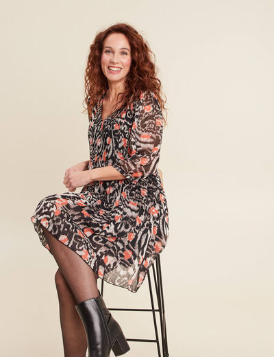 Robe évasée plissée orange femme