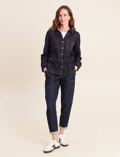 Chemise cintr&eacute;e en jean manches longues denim brut femme