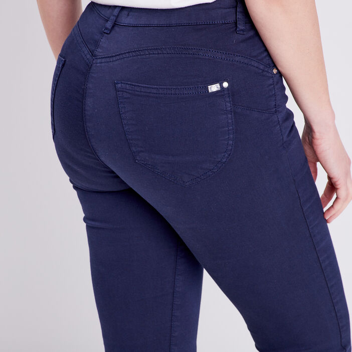 Pantacourt droit taille standard bleu marine femme
