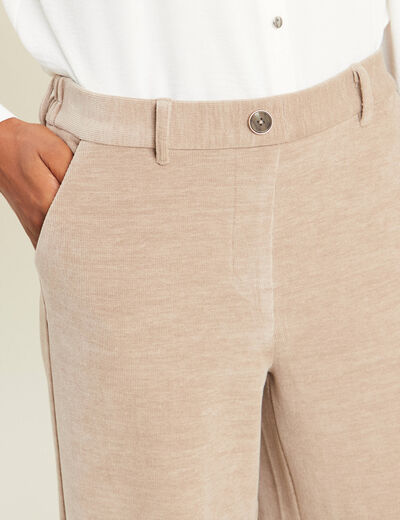 Pantalon loose en velours beige femme