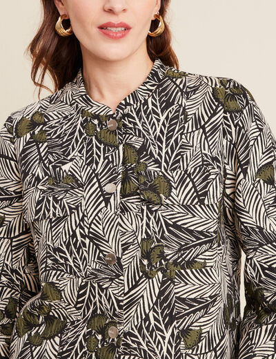 Veste boutonnée col mao vert femme