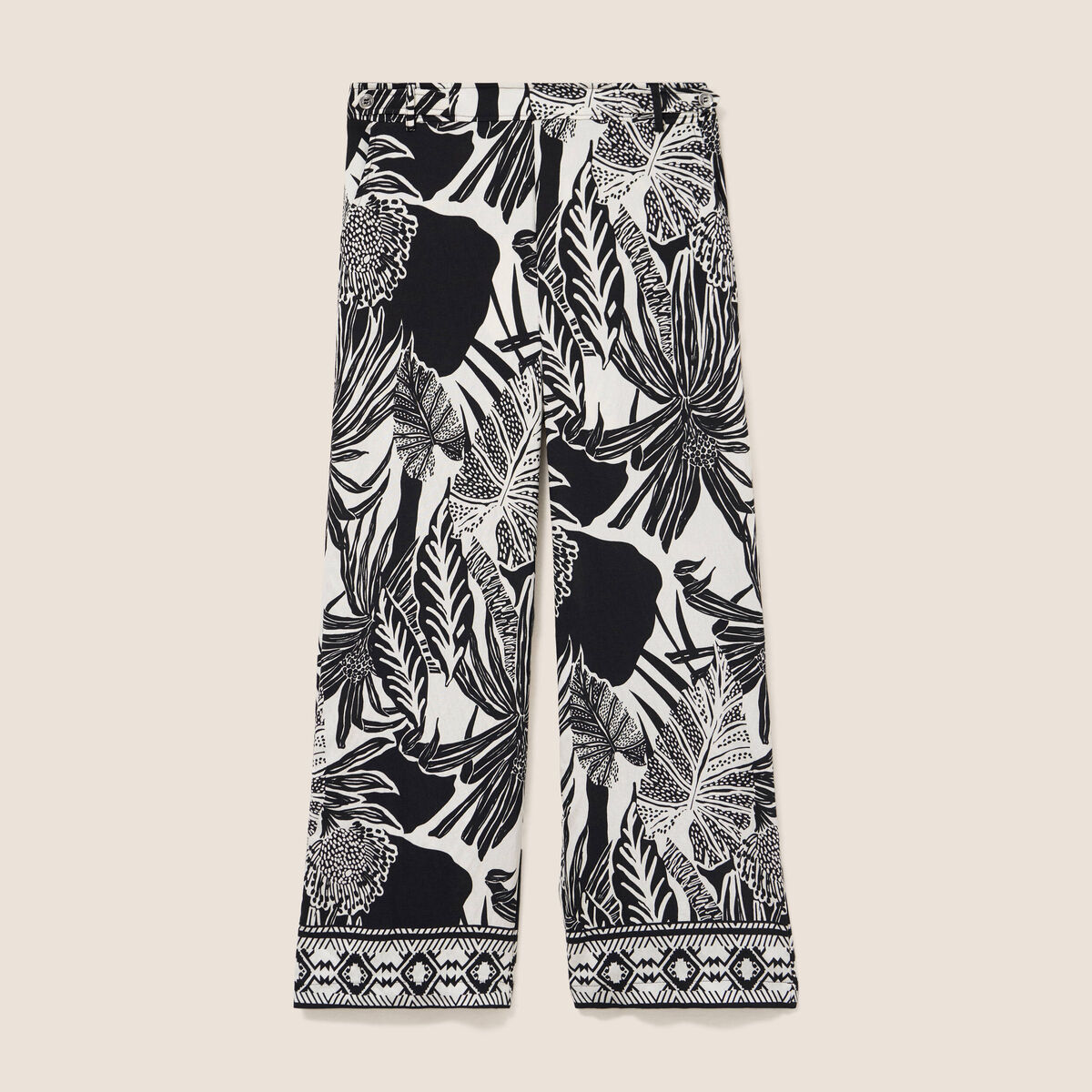 Pantalon large 7/8&egrave;me taille haute noir femme