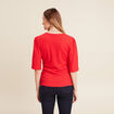Blouse col V manches coude rouge femme