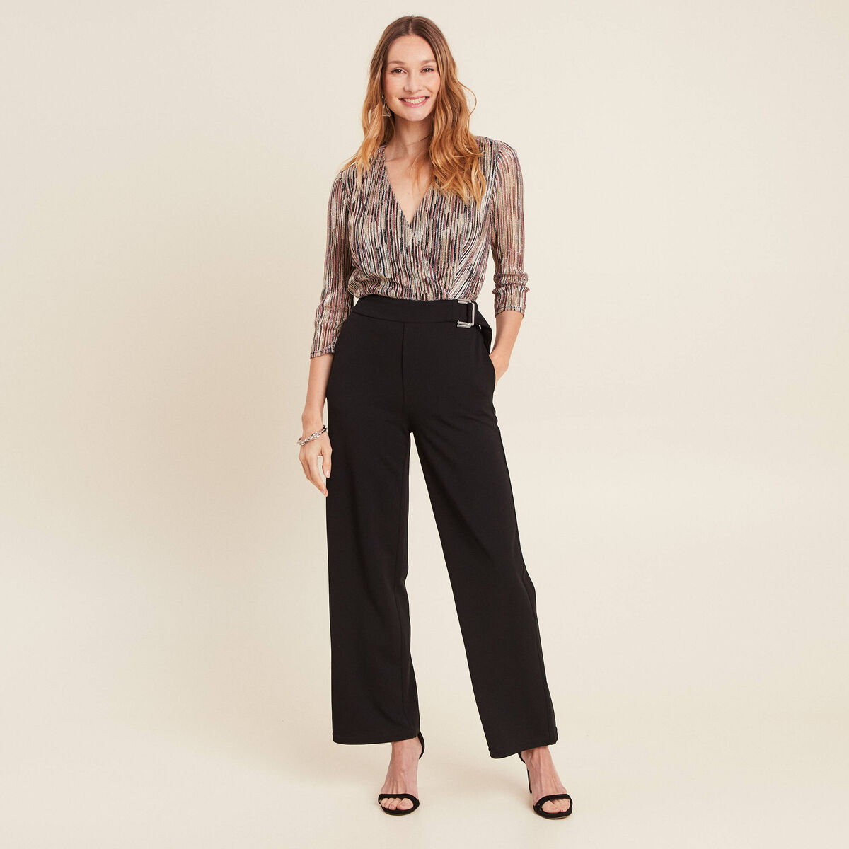 Combinaison pantalon paillet&eacute;e rose femme