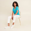 T-shirt manches courtes col en V vert turquoise femme