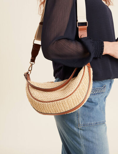 Sac demi-lune tress&eacute; ecru femme