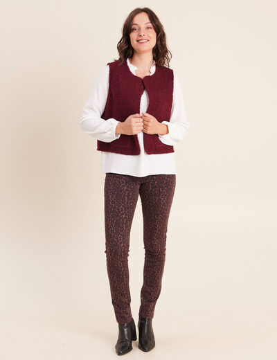 Gilet sans manches bouclette poches bordeaux femme