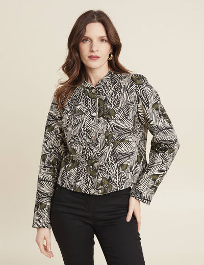 Veste boutonnée col mao vert femme