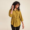 chemise droite longue manches longues vert kaki femme