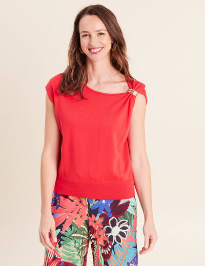 Pull sans manches col rond rouge femme