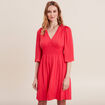 Robe empire smockée satin rose cerise femme