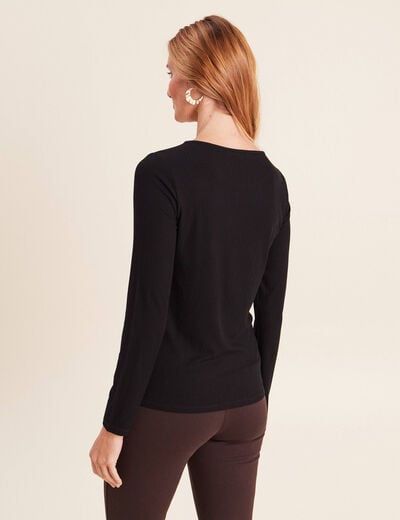 T-shirt ajust&eacute; col rond manches longues noir femme