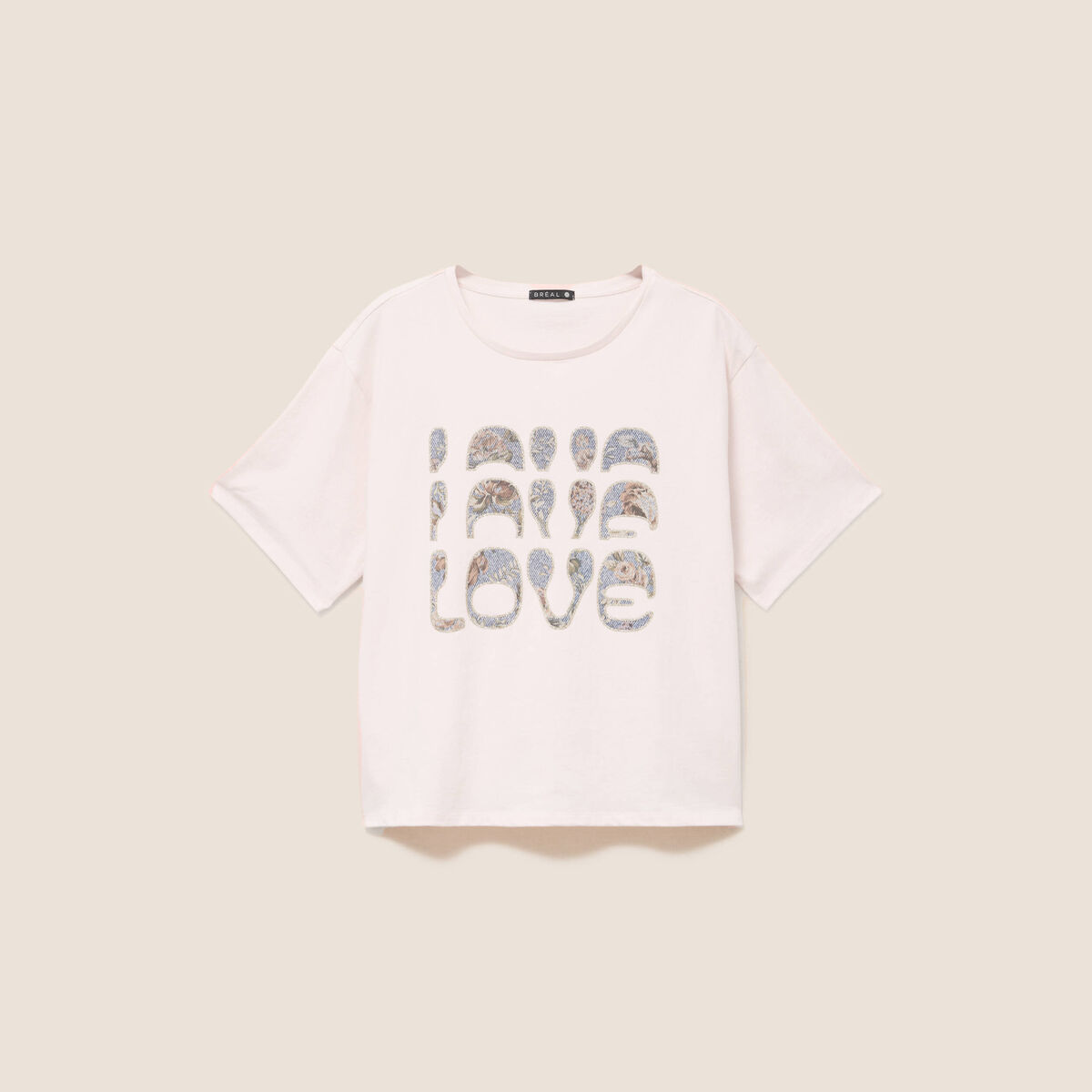 T-shirt col rond manches courtes rose clair femme