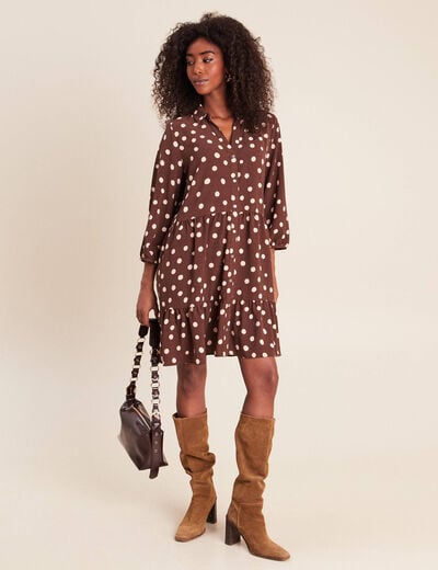 Robe courte &eacute;vas&eacute;e col chemise marron femme