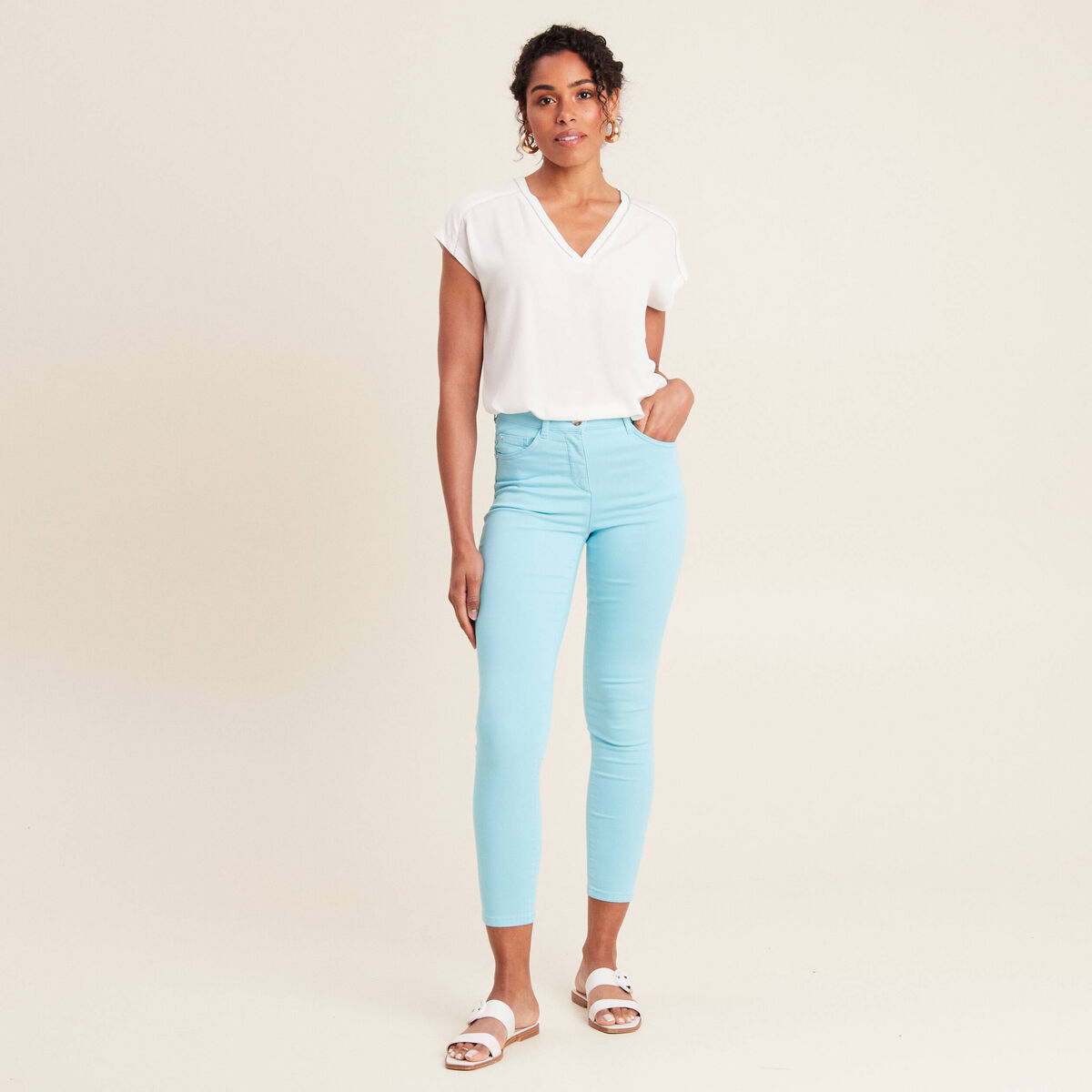 Pantalon léger taille standard 7/8ème bleu femme