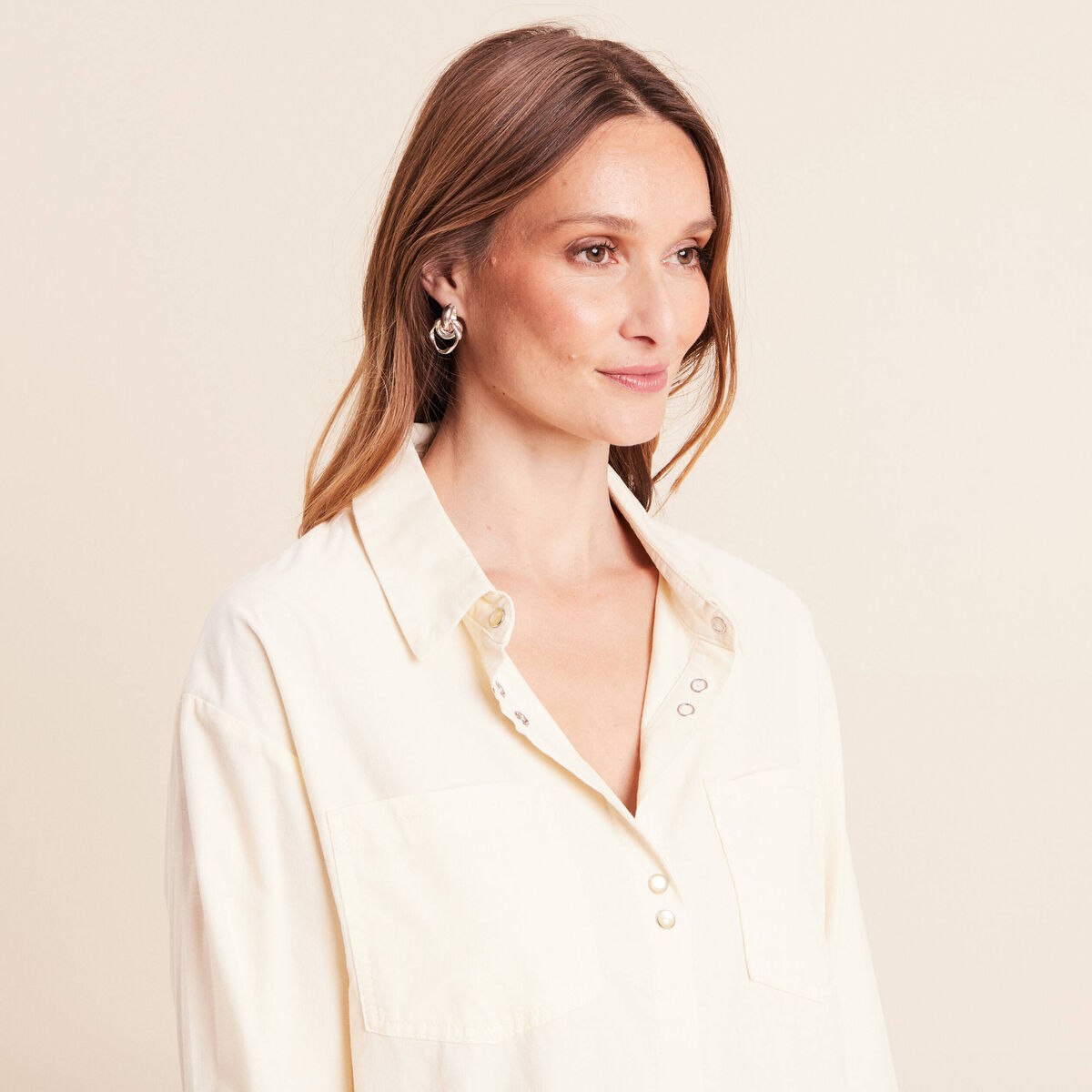 Chemise ample en velours milleraie ecru femme