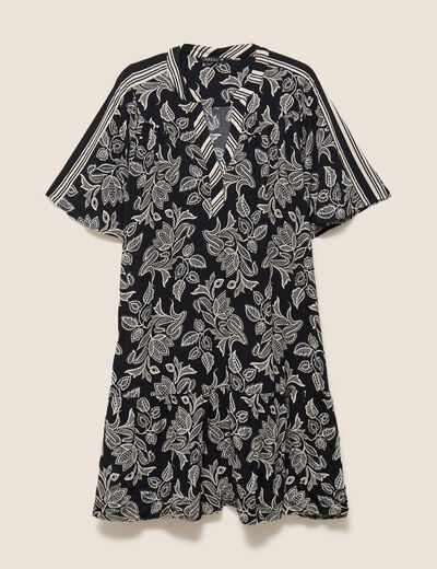Robe courte &eacute;vas&eacute;e col tunisien noir femme